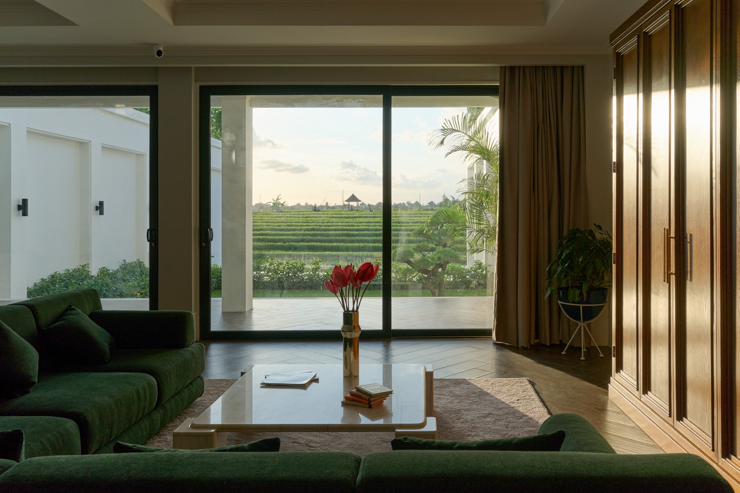 Ground floor living with rice field views